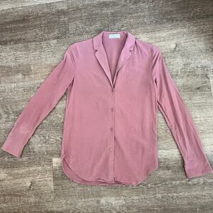 Babaton Aritzia Red Willow Saule Rouge Silk Long Sleeve Button Up Blouse Pink